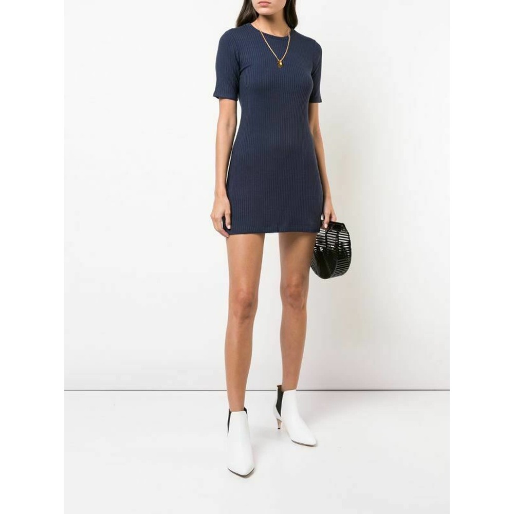 Reformation Gigi Ribbed Dress Short Sleeve Navy M